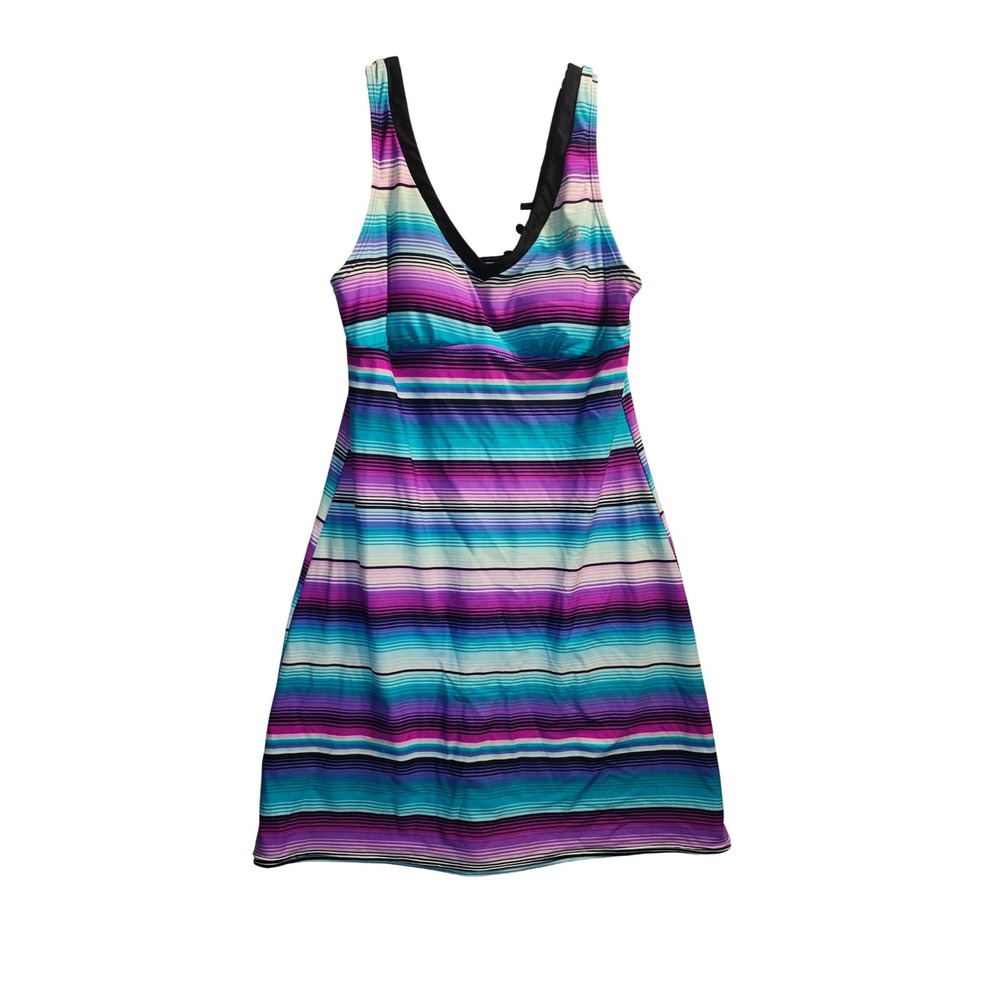 Zero Xposur Aurora Swim Dress‎ Striped Lace Up Back Swimsuit Cover Up Medium